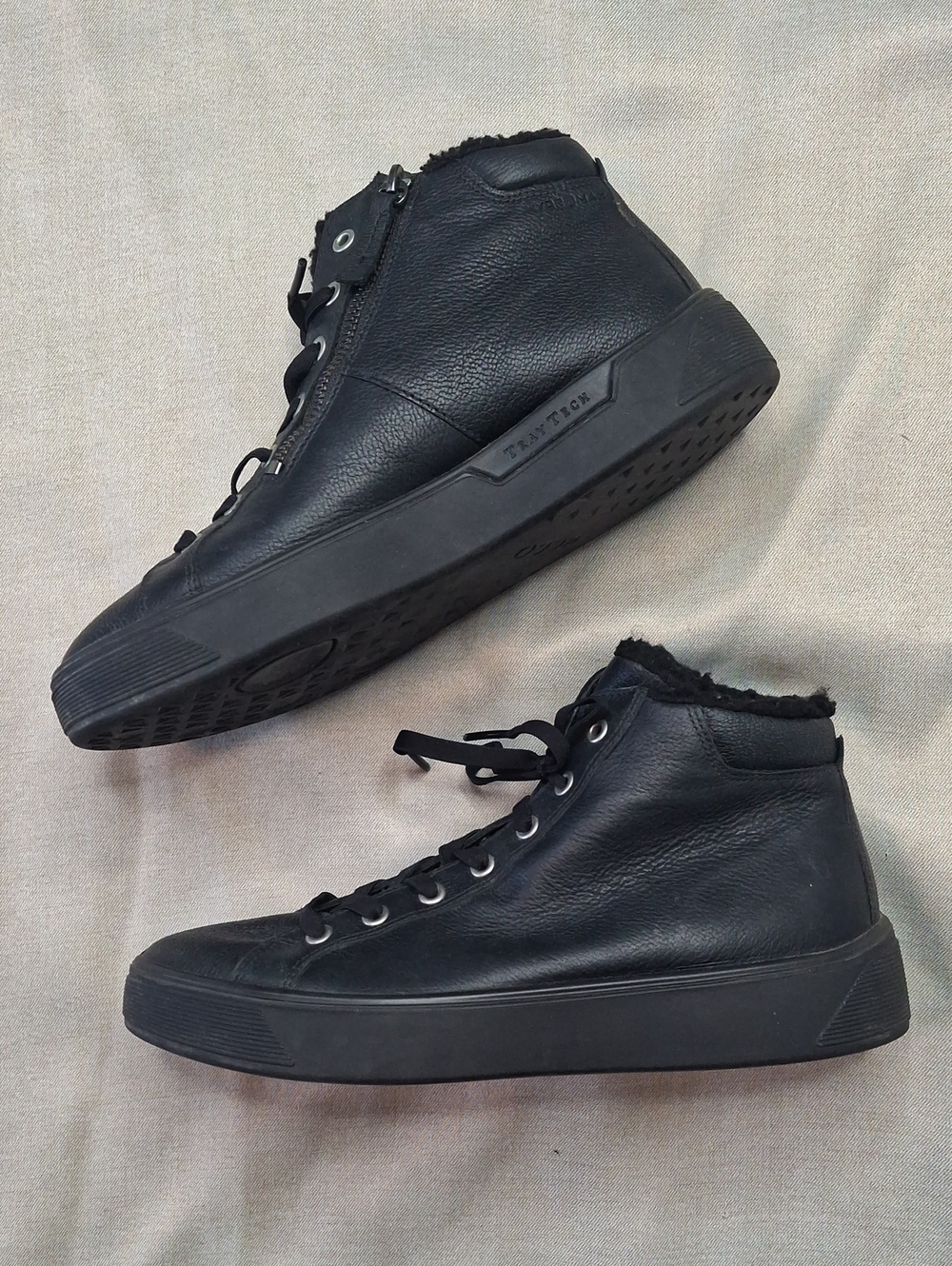 ECCO Street Tray W Leather High Top Boots Black Warm Lined Zip EU 39 US 8-8.5